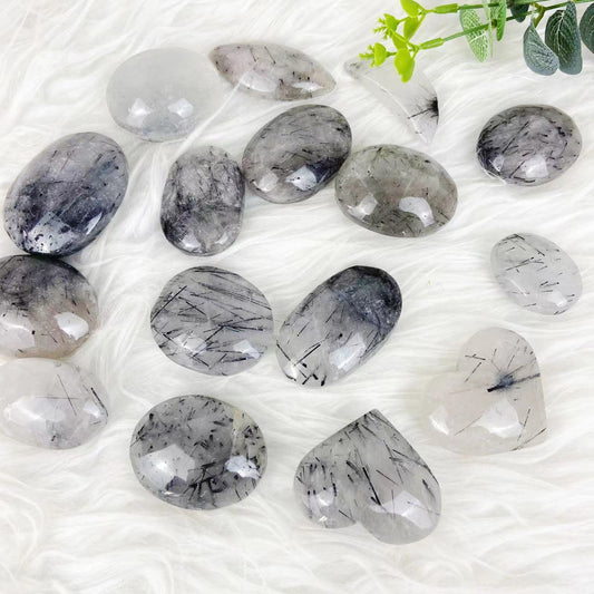 Black Rutilated Quartz Palm Stones