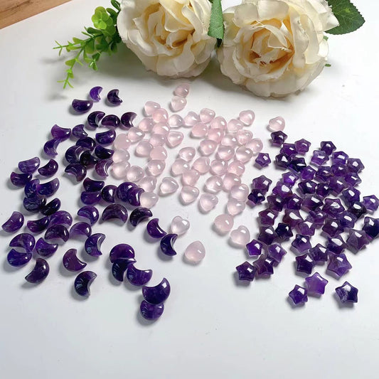 1CM Amethyst Rose Quartz Star Moon Hearts