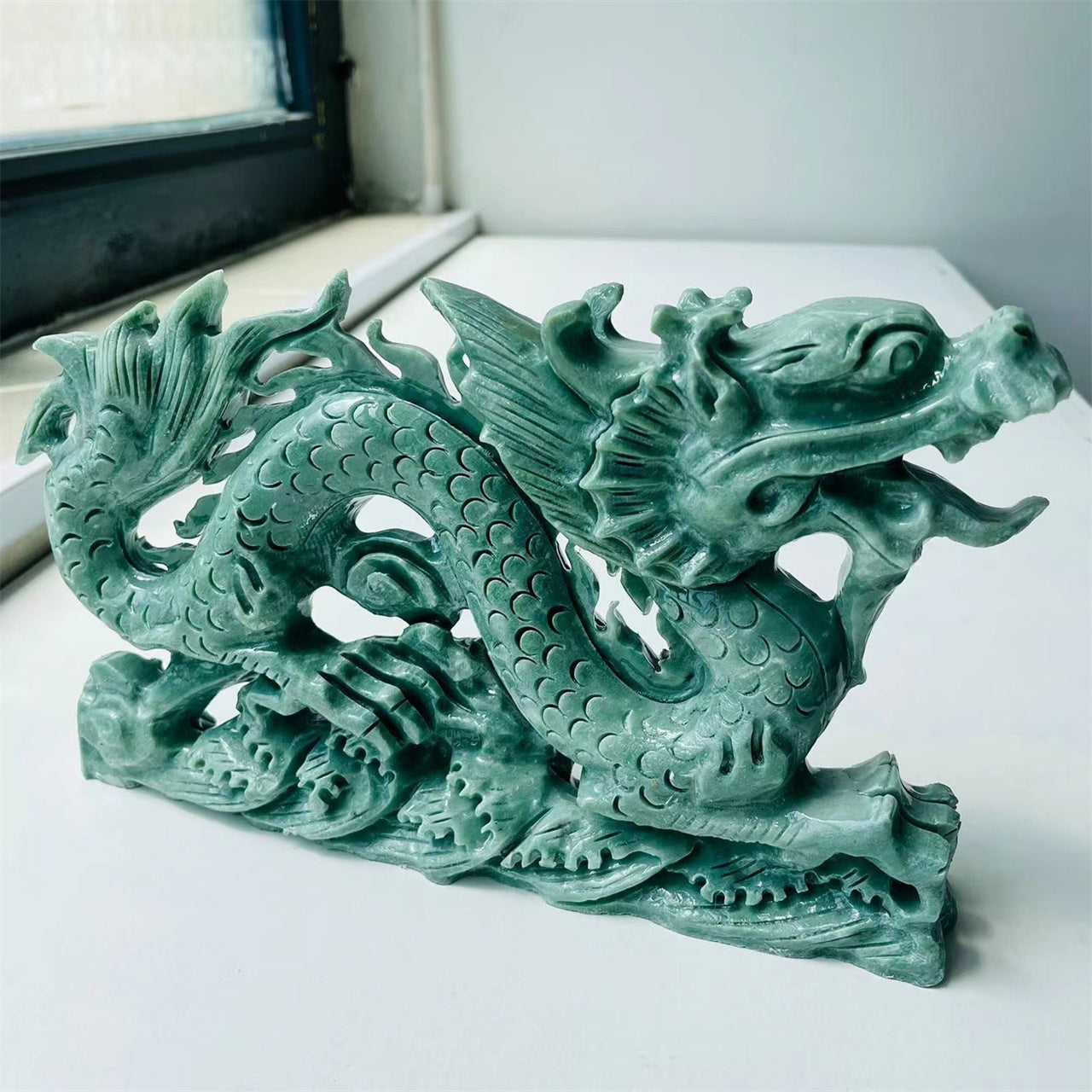 Green Xiuyan Jade Dragon Carvings