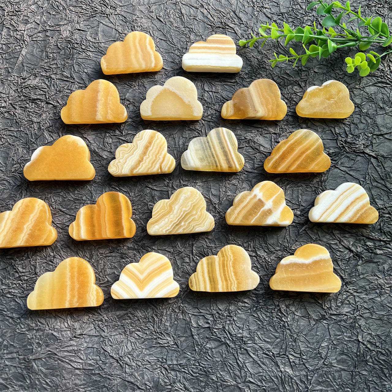 Yellow Calcite Clouds Star Hearts Carvings