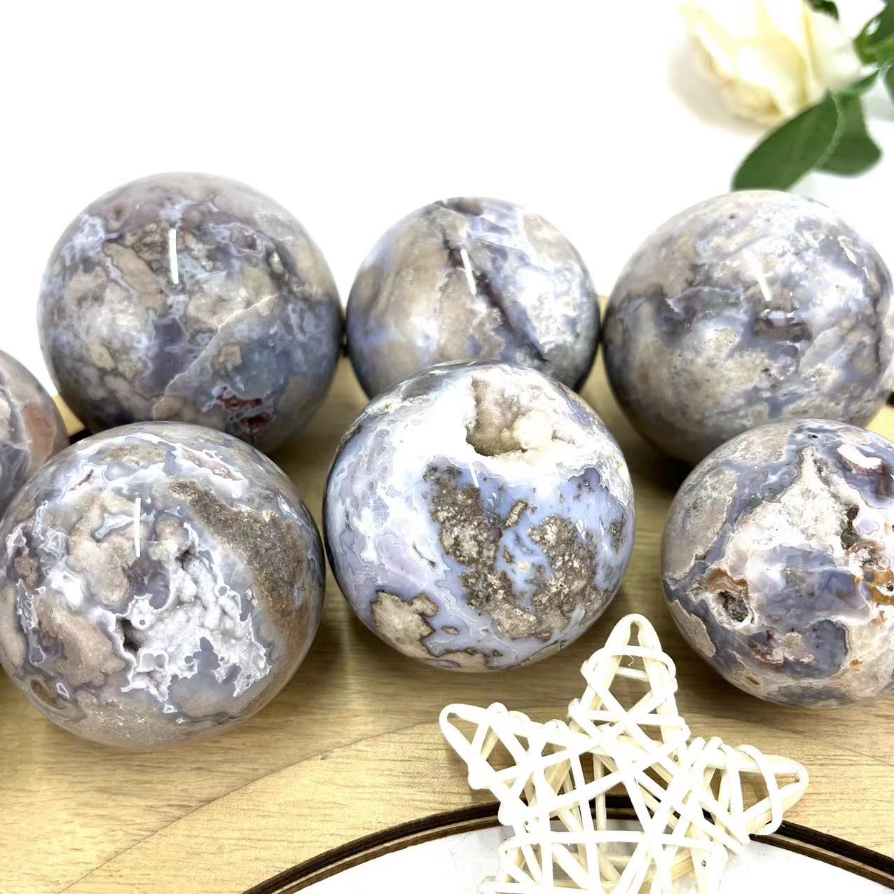 Blue Flower Agate Spheres