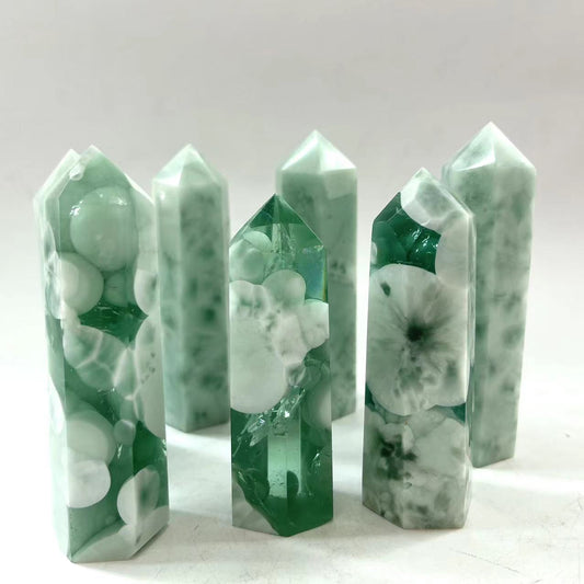 Green Snowflake Stone Point Wands