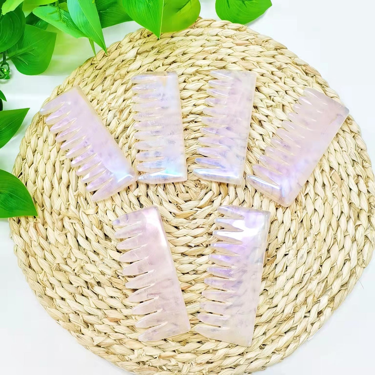 Aura Rose Quartz Comb Carvings