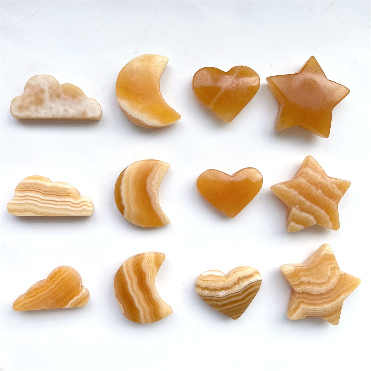 Yellow Calcite Clouds Star Hearts Carvings