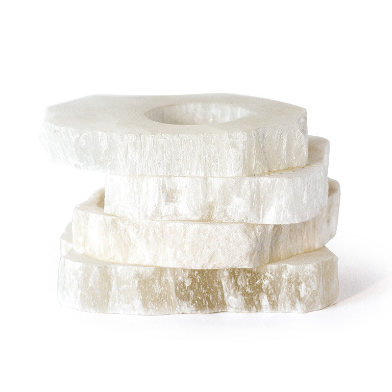 Multi Layer Rough Selenite Candle Holder Ornaments