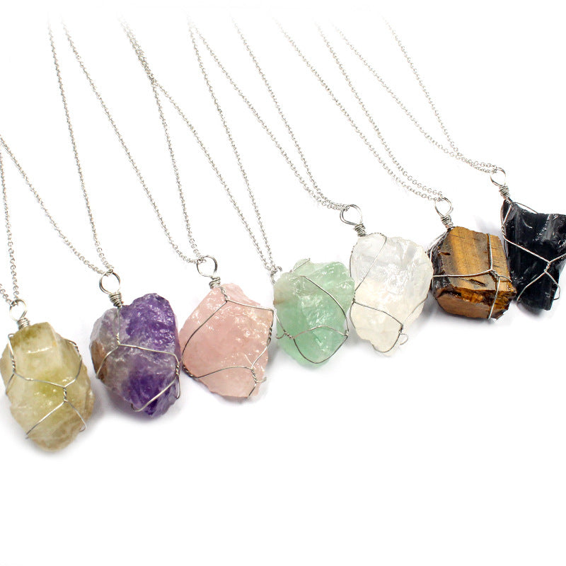 Rough Crystal Stone Pendant Necklaces