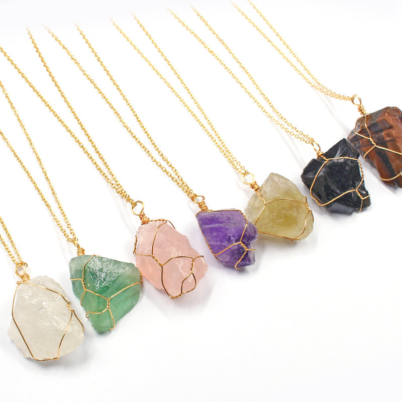 Rough Crystal Stone Pendant Necklaces