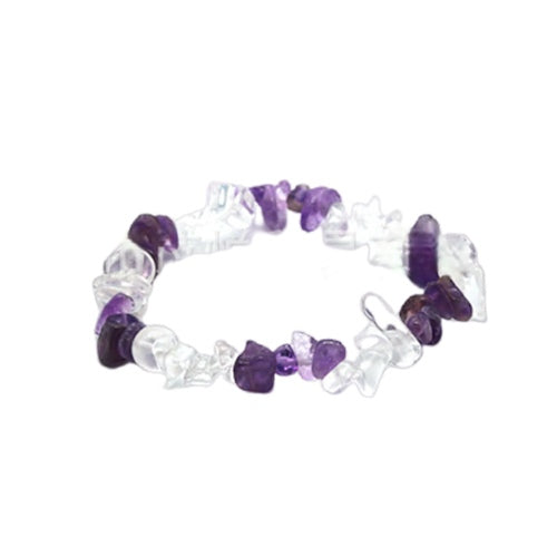 Amethyst+Clear Quartz Chip Bracelets